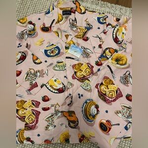 Nick & Nora Pink Breakfast Pattern flannel cotton pajama set L